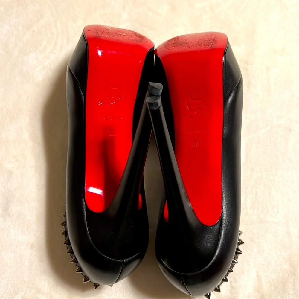 Christian Louboutin Miss Fast Plato Platform Black Spikes Ankle Booties 39/8